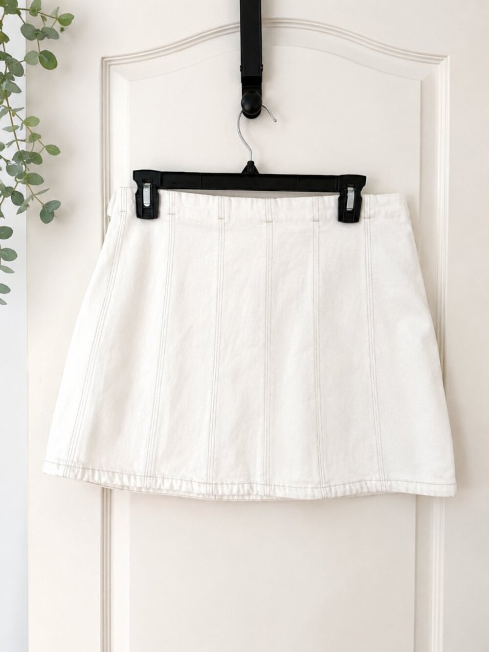 Zara White Denim A-Line Mini Skirt Size L Stretch Cotton